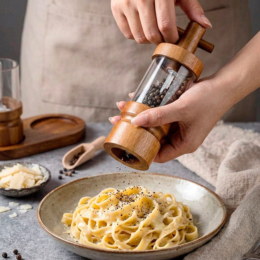 Conjunto de Moedores de Sal e Pimenta em Madeira com Base Conjunto de Moedores de Sal e Pimenta em Madeira com Base Doca