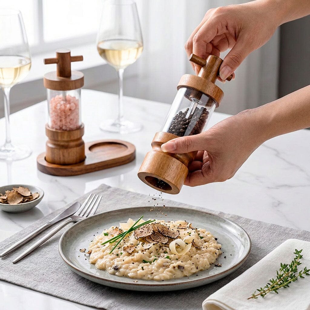 Conjunto de Moedores de Sal e Pimenta em Madeira com Base Conjunto de Moedores de Sal e Pimenta em Madeira com Base Doca