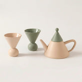 Jogo de Chá em Porcelana Design Geométrico Moderno Jogo de Chá em Porcelana Design Geométrico Moderno Doca Bege e Verde Conjunto 3 peças