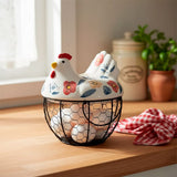 Porta Ovos de Cerâmica e Metal Formato Galinha Porta Ovos de Cerâmica e Metal Formato Galinha Doca
