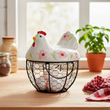 Porta Ovos de Cerâmica e Metal Formato Galinha Porta Ovos de Cerâmica e Metal Formato Galinha Doca
