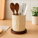 Porta Talheres de Cerâmica com Base de Madeira e Dreno Porta Talheres de Cerâmica com Base de Madeira e Dreno Doca