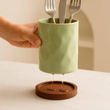 Porta Talheres de Cerâmica com Base de Madeira e Dreno Porta Talheres de Cerâmica com Base de Madeira e Dreno Doca