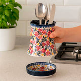 Porta Talheres de Cerâmica com Base Dreno e Design Floral Porta Talheres de Cerâmica com Base Dreno e Design Floral Doca