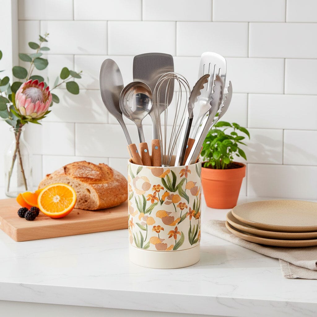 Porta Talheres de Cerâmica com Estampa Floral Porta Talheres de Cerâmica com Estampa Floral Doca