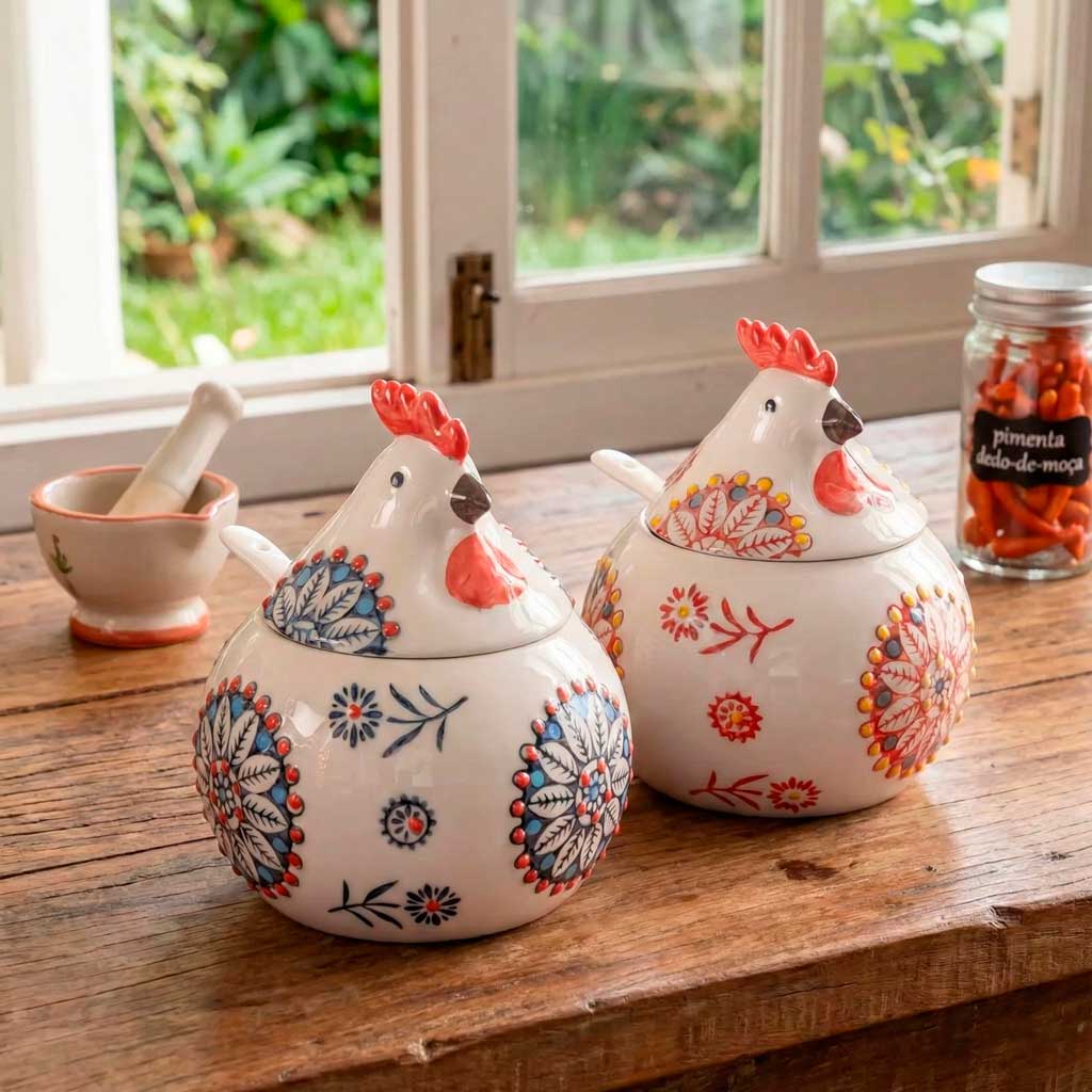 Porta Temperos de Cerâmica em Formato de Galinha Porta Temperos de Cerâmica em Formato de Galinha Doca