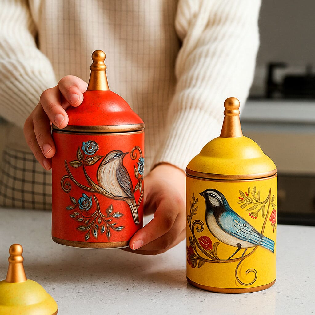 Pote de Cerâmica Decorativo com Tampa e Estampa de Pássaros Pote de Cerâmica Decorativo com Tampa e Estampa de Pássaros Doca