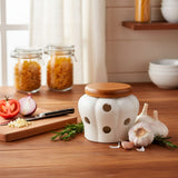 Pote de Cerâmica para Alho com Tampa de Bambu Pote de Cerâmica para Alho com Tampa de Bambu Doca