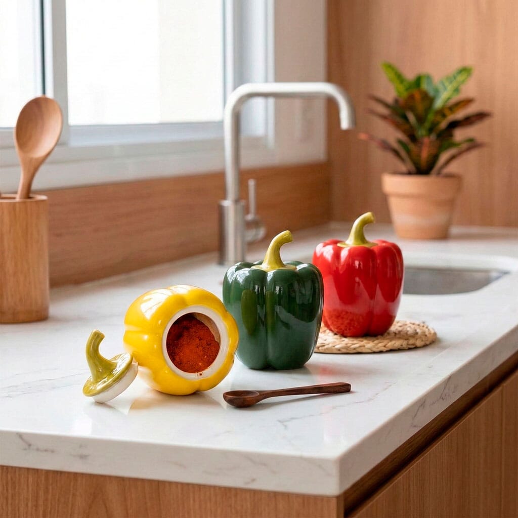 Pote Porta Temperos de Cerâmica em Formato de Pimentão com Tampa Pote Porta Temperos de Cerâmica em Formato de Pimentão com Tampa Doca