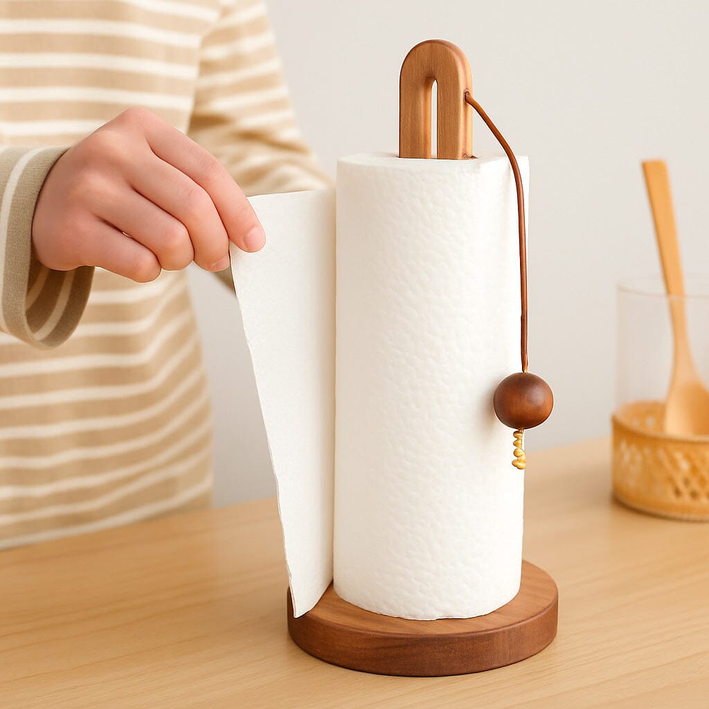 Suporte de Madeira para Papel Toalha com Esfera Decorativa Suporte de Madeira para Papel Toalha com Esfera Decorativa Doca