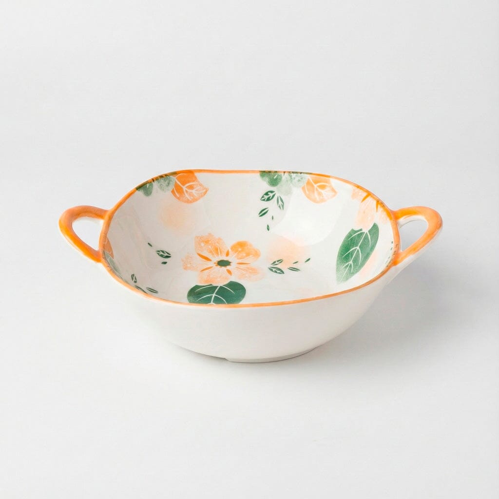 Tigela de Cerâmica com Alças e Design Floral Tigela de Cerâmica com Alças e Design Floral Doca Laranja Floral