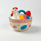 Tigela de Cerâmica com Tampa Decorativa em Formato de Galinha Pintada à Mão Tigela de Cerâmica com Tampa Decorativa em Formato de Galinha Pintada à Mão Doca Tigela com Tampa