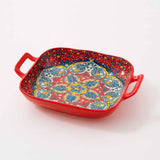 Travessa de Cerâmica Decorada com Alças Travessa de Cerâmica Decorada com Alças Doca Vermelho 23cm x 18cm