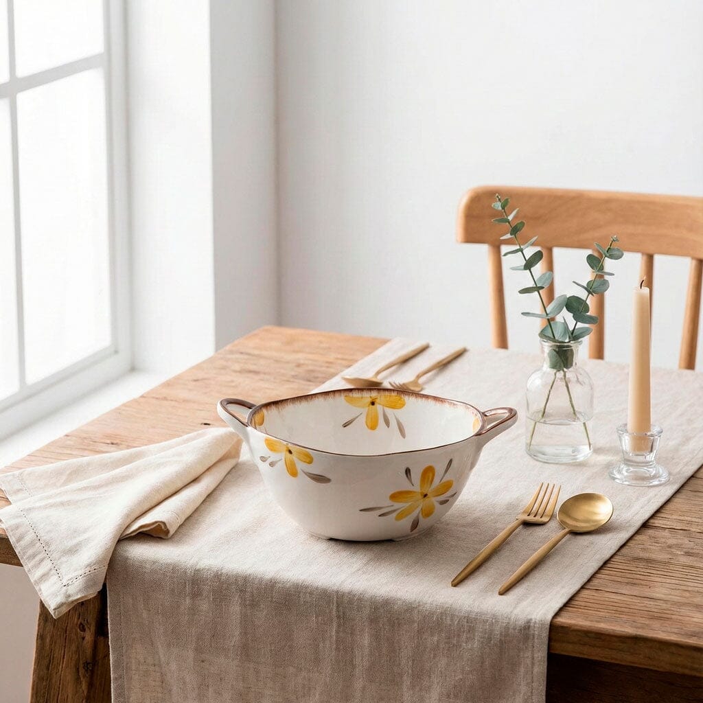 Travessa de Cerâmica Floral com Alças Laterais Travessa de Cerâmica Floral com Alças Laterais Doca