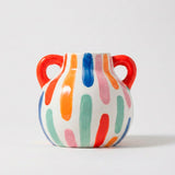 Vaso de Cerâmica Pintado à Mão com Alças Coloridas Vaso de Cerâmica Pintado à Mão com Alças Coloridas Doca Duas alças com traços