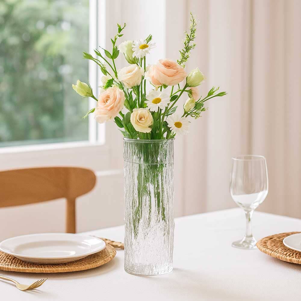 Vaso de Vidro Texturizado Cilíndrico para Decoração de Mesa Vaso de Vidro Texturizado Cilíndrico para Decoração de Mesa Doca