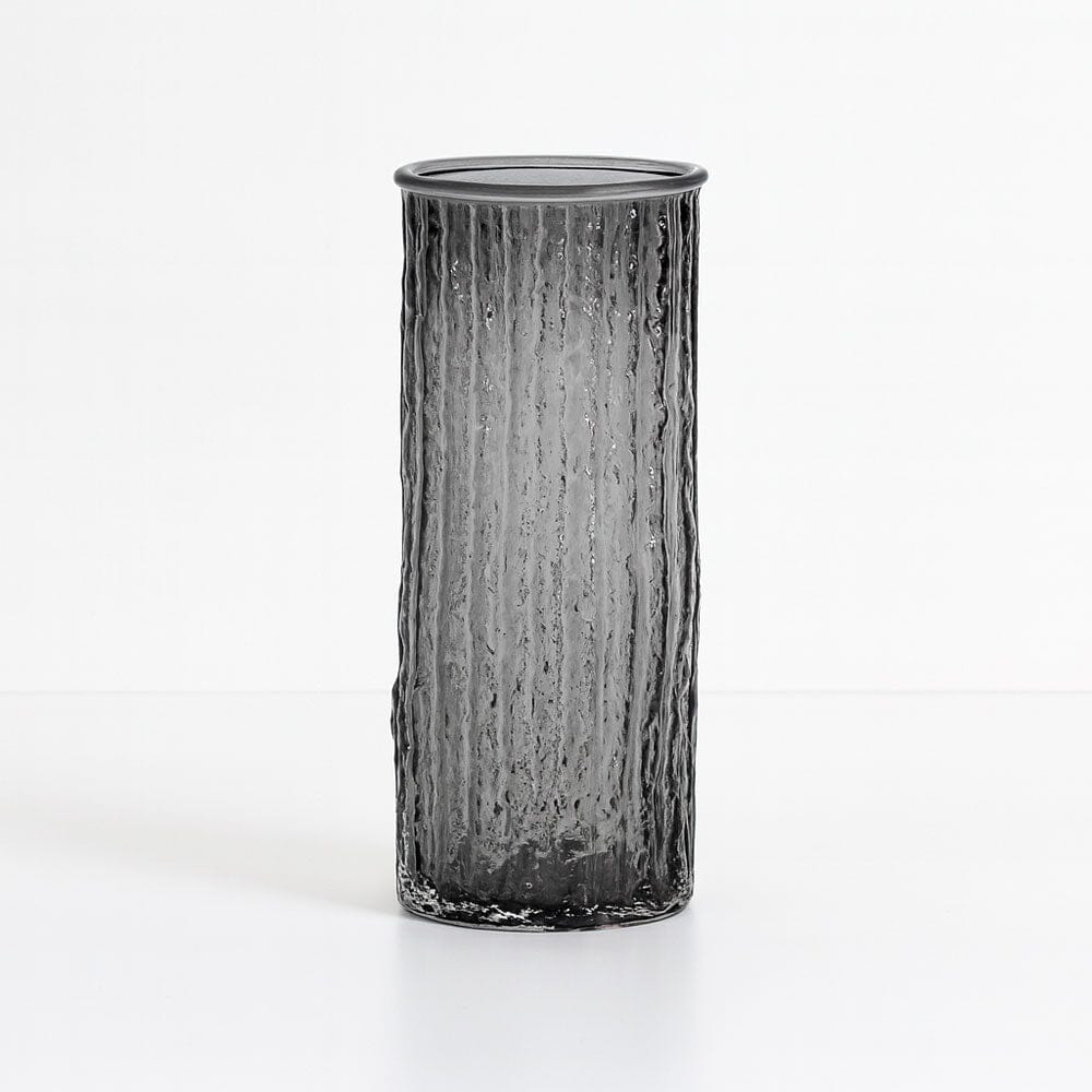 Vaso de Vidro Texturizado Cilíndrico para Decoração de Mesa Vaso de Vidro Texturizado Cilíndrico para Decoração de Mesa Doca Cinza