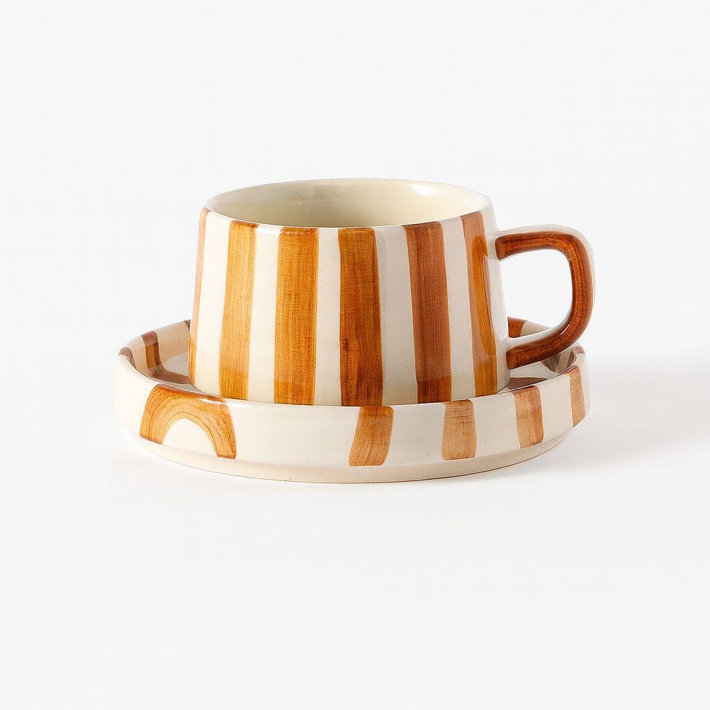 Xícara de Cerâmica Listrada com Pires 260ml Xícara de Cerâmica Listrada com Pires 260ml Doca Bege