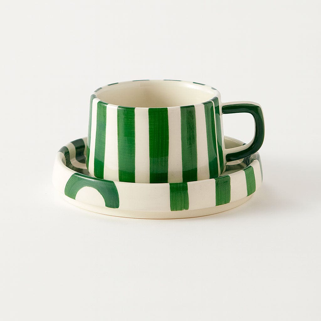 Xícara de Cerâmica Listrada com Pires 260ml Xícara de Cerâmica Listrada com Pires 260ml Doca Verde