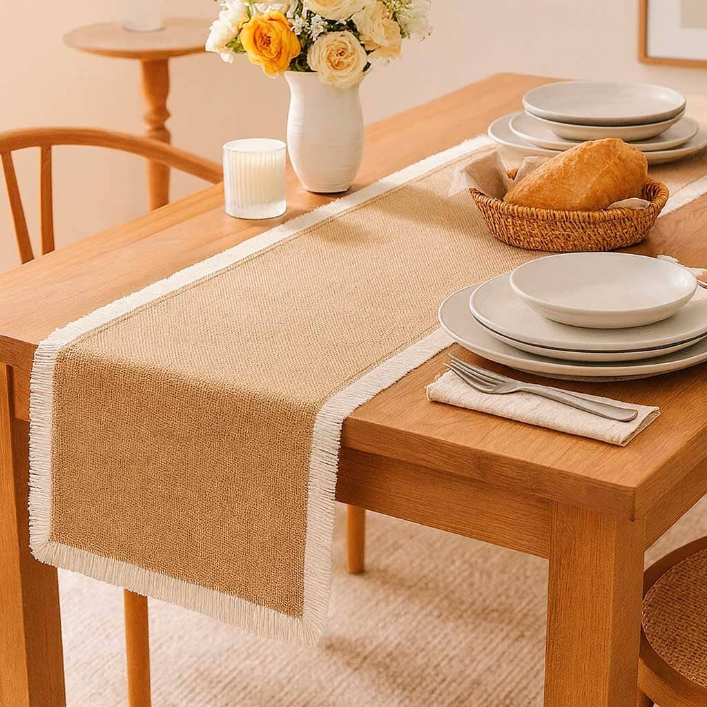 Caminho de Mesa de Linho com Borda Desfiada Caminho de Mesa de Linho com Borda Desfiada Doca 