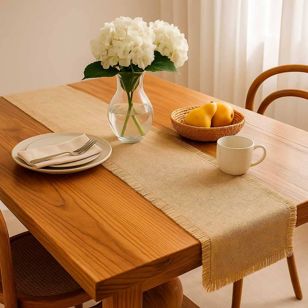 Caminho de Mesa de Linho com Borda Desfiada Caminho de Mesa de Linho com Borda Desfiada Doca 