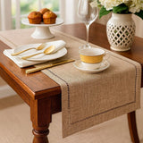 Caminho de Mesa de Linho Minimalista com Detalhe Vazado Caminho de Mesa de Linho Minimalista com Detalhe Vazado Doca 