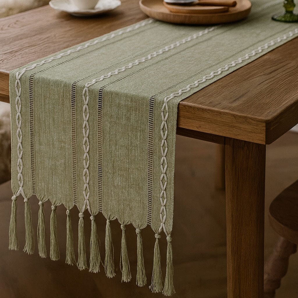 Caminho de Mesa Linho Natural com Acabamento Artesanal Caminho de Mesa Linho Natural com Acabamento Artesanal Doca 