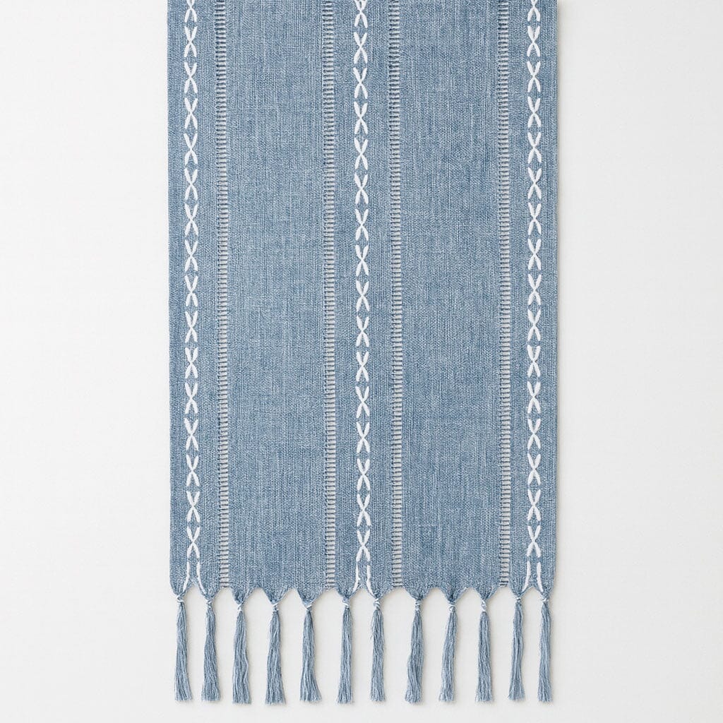 Caminho de Mesa Linho Natural com Acabamento Artesanal Caminho de Mesa Linho Natural com Acabamento Artesanal Doca Azul 35x160cm 