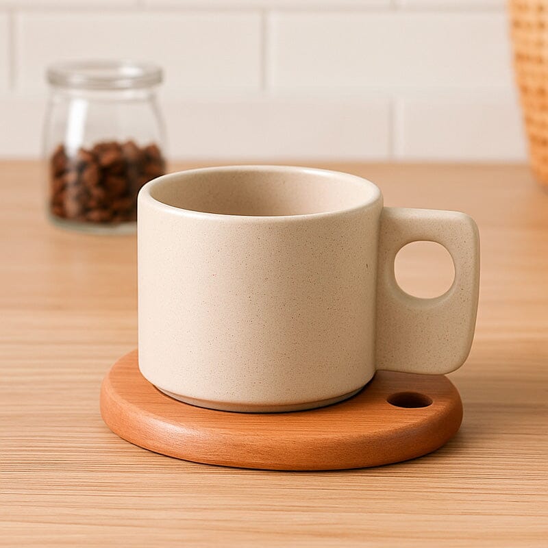 Caneca de Cerâmica com Base em Madeira 300ml Caneca de Cerâmica com Base em Madeira 300ml Doca 