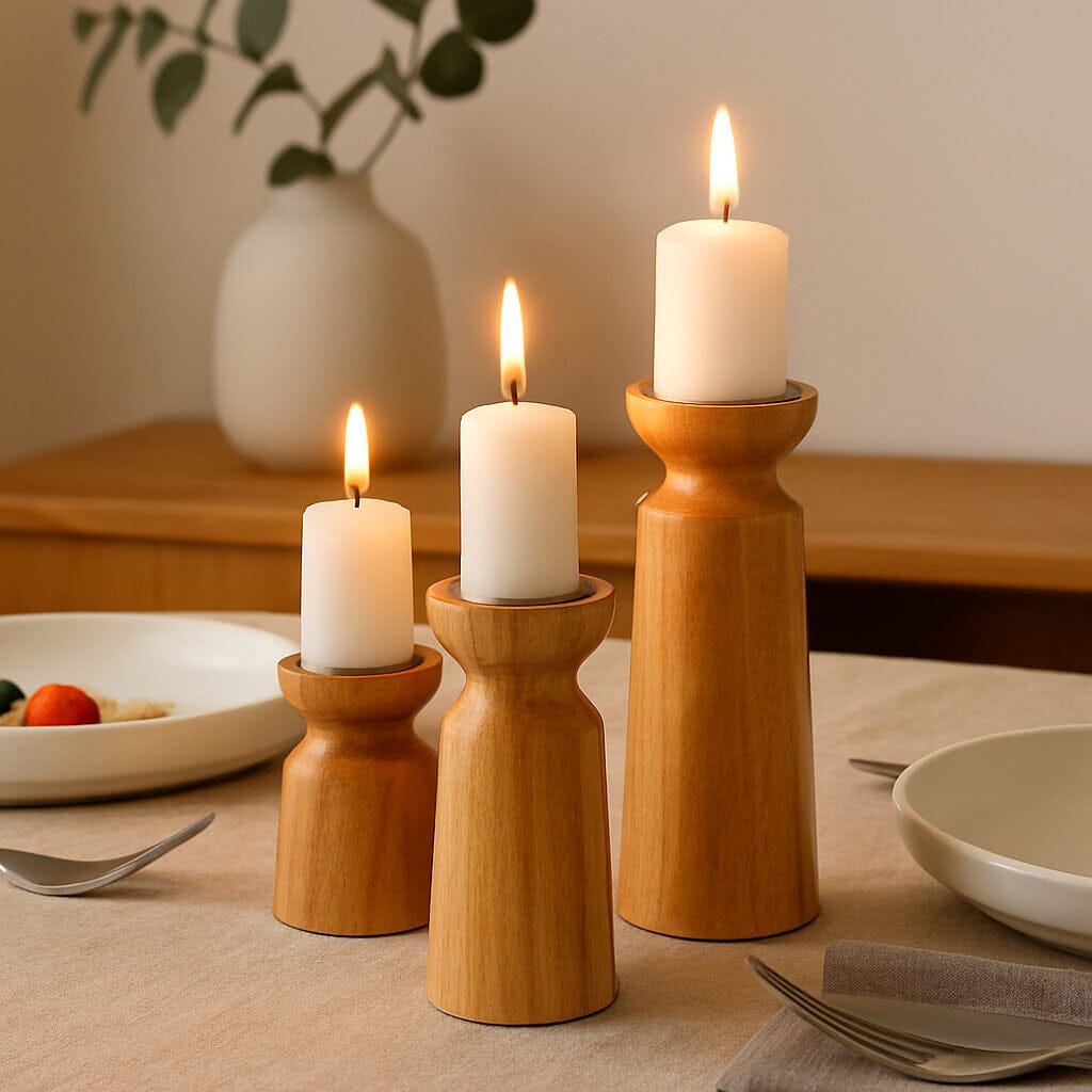 Castiçais de Madeira para Velas Conjunto com 3 Tamanhos Castiçais de Madeira para Velas Conjunto com 3 Tamanhos Doca 