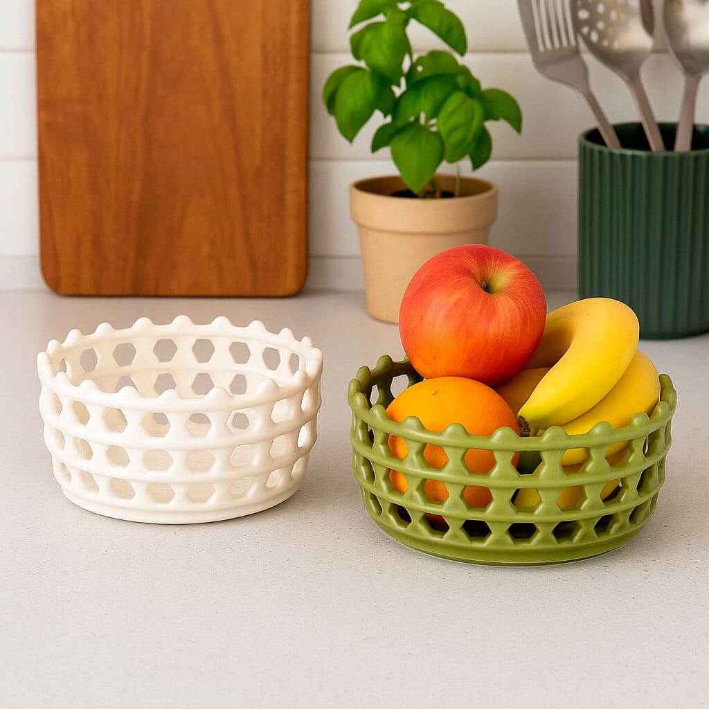 Cesta Decorativa de Cerâmica Vazado com Design Artesanal Cesta Decorativa de Cerâmica Vazado com Design Artesanal Doca 