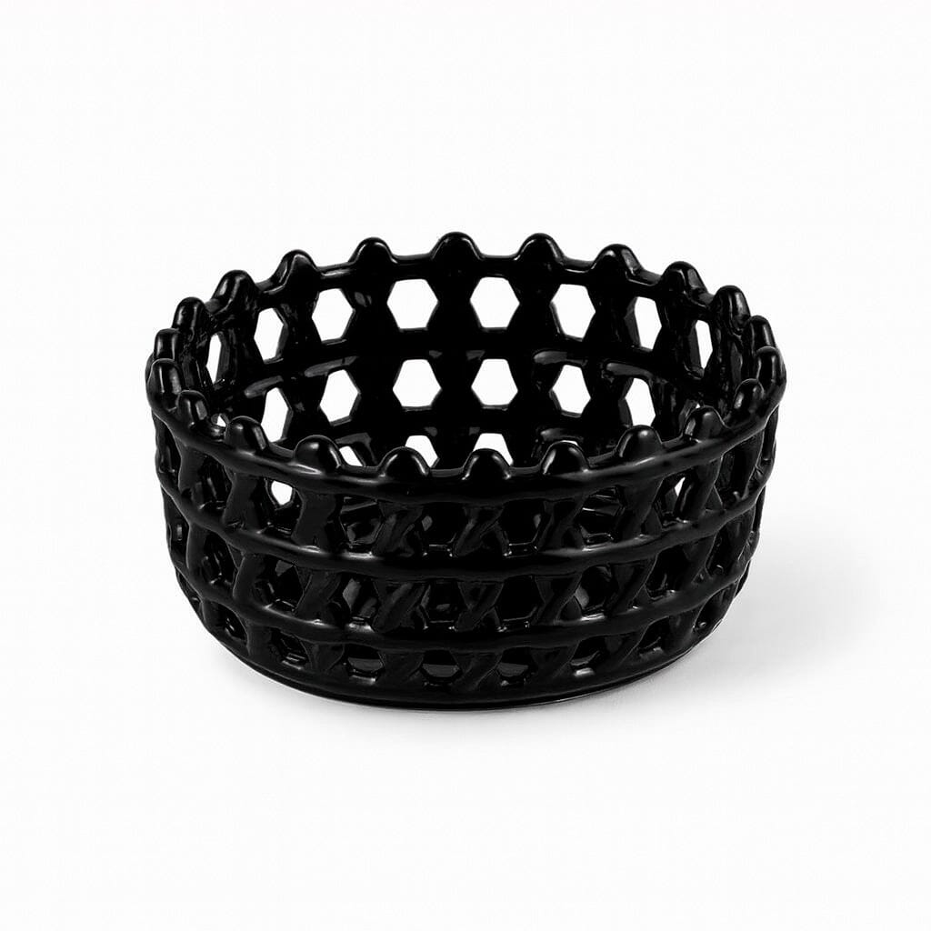 Cesta Decorativa de Cerâmica Vazado com Design Artesanal Cesta Decorativa de Cerâmica Vazado com Design Artesanal Doca Preta 