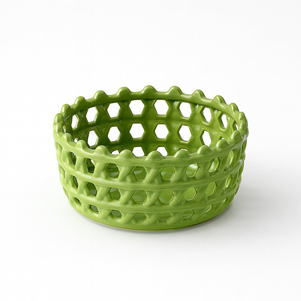 Cesta Decorativa de Cerâmica Vazado com Design Artesanal Cesta Decorativa de Cerâmica Vazado com Design Artesanal Doca Verde 