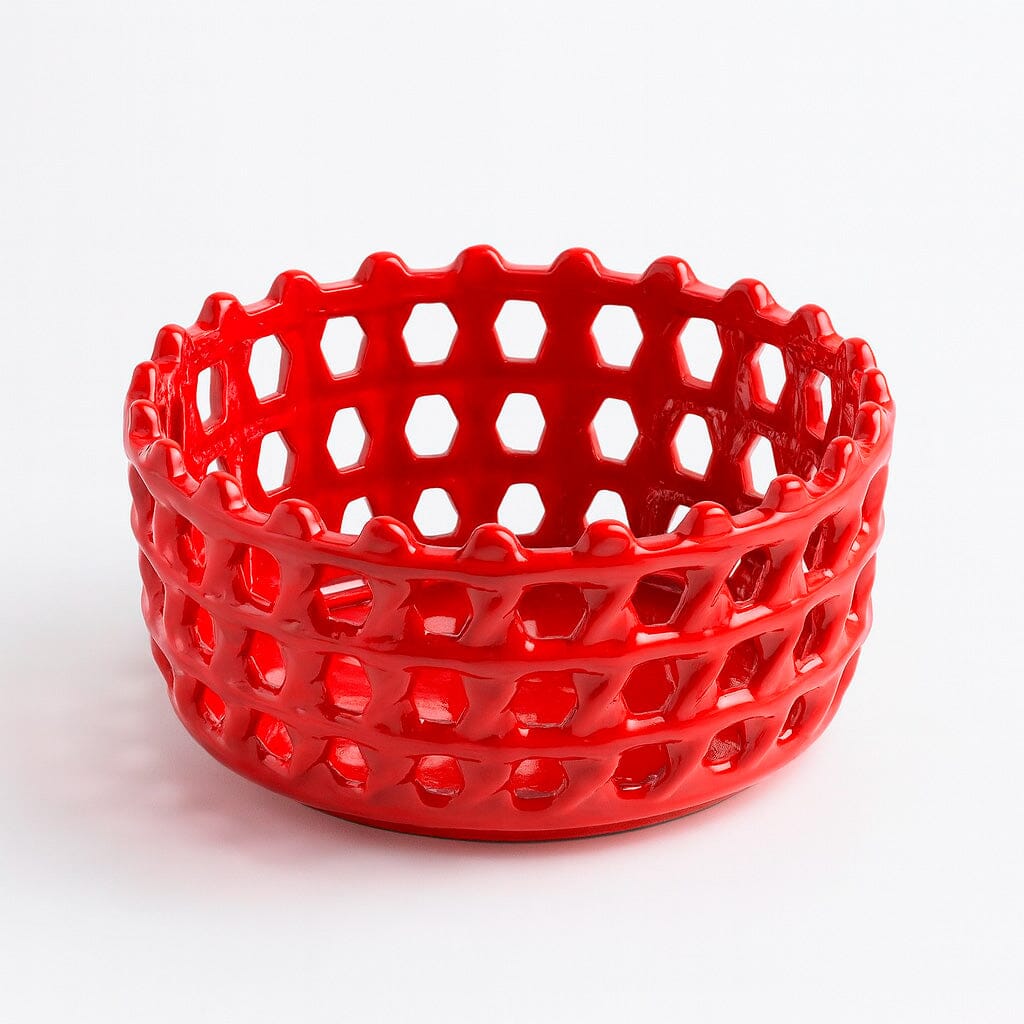 Cesta Decorativa de Cerâmica Vazado com Design Artesanal Cesta Decorativa de Cerâmica Vazado com Design Artesanal Doca Vermelha 