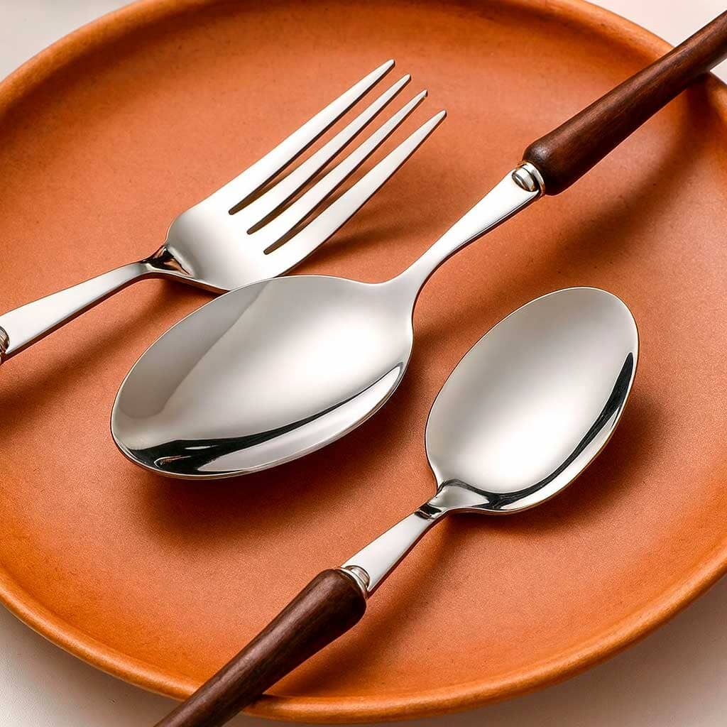 Conjunto de Talheres em Inox com Cabo de Madeira 4 Peças Conjunto de Talheres em Inox com Cabo de Madeira 4 Peças Doca 