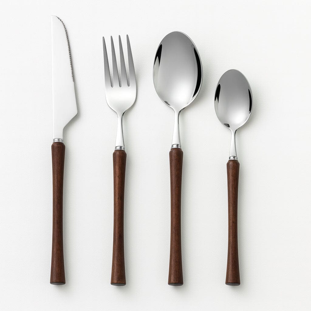 Conjunto de Talheres em Inox com Cabo de Madeira 4 Peças Conjunto de Talheres em Inox com Cabo de Madeira 4 Peças Doca Conjunto com 4 peças 