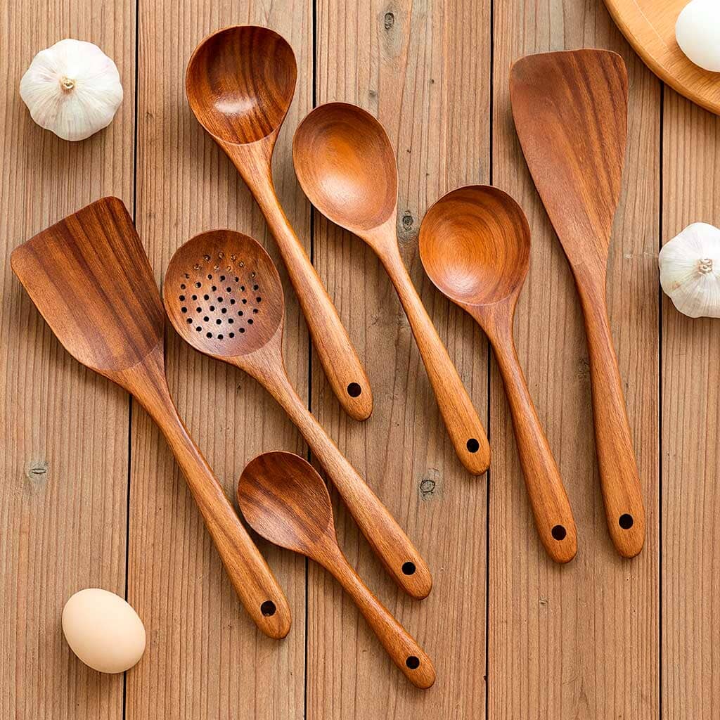 Conjunto de Utensílios de Cozinha em Madeira com Suporte Conjunto de Utensílios de Cozinha em Madeira com Suporte Doca 