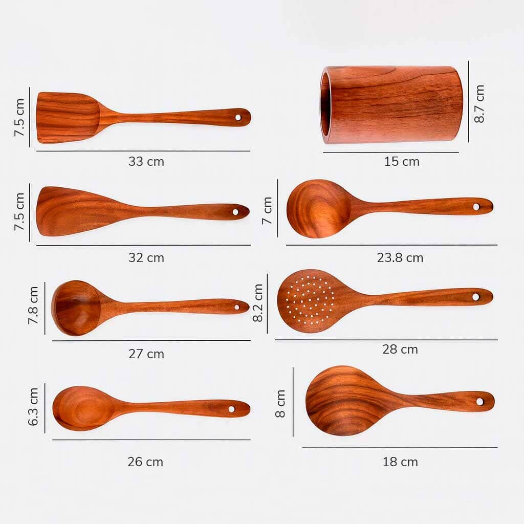 Conjunto de Utensílios de Cozinha em Madeira com Suporte Conjunto de Utensílios de Cozinha em Madeira com Suporte Doca 