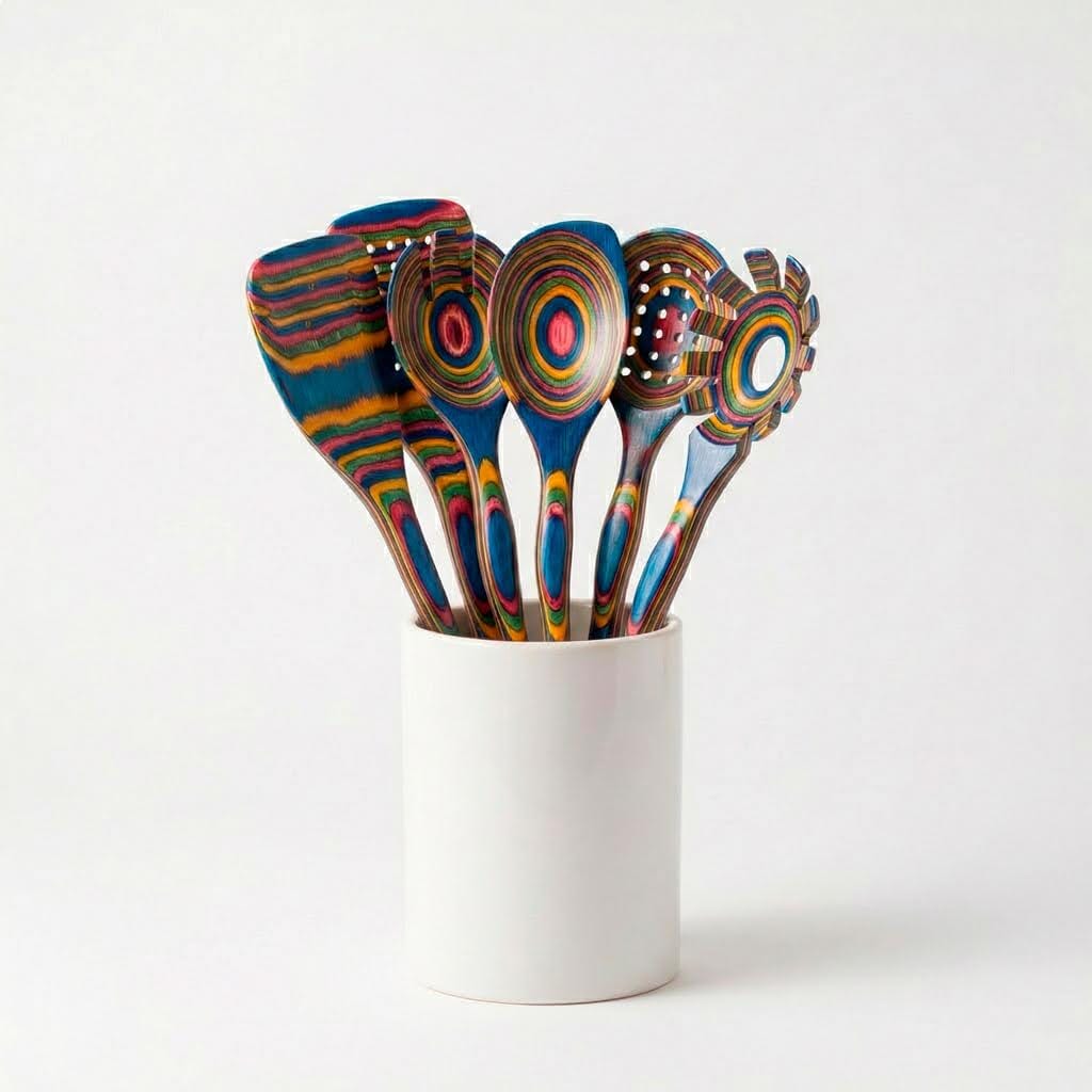 Conjunto de Utensílios em Madeira Natural Colorida Conjunto de Utensílios em Madeira Natural Colorida Doca 