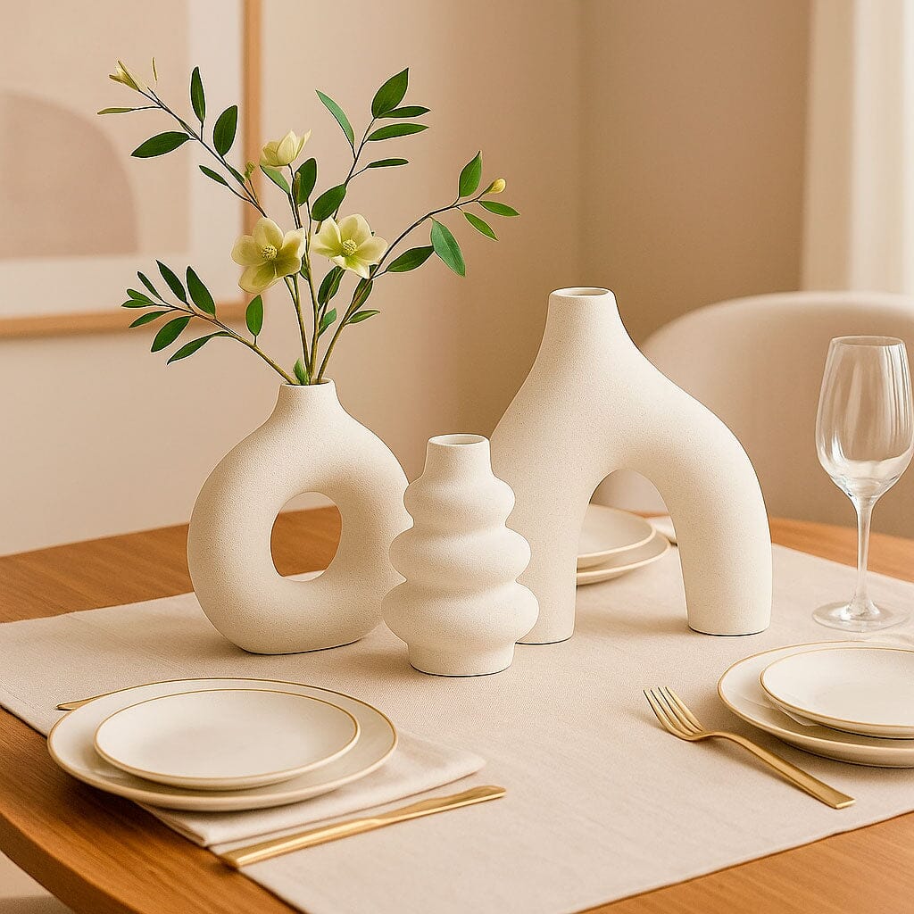 Conjunto de Vasos Decorativos de Cerâmica Branca para Mesa Conjunto de Vasos Decorativos de Cerâmica Branca para Mesa Doca 