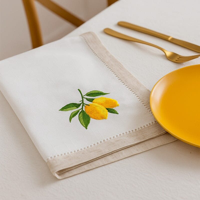 Guardanapo Decorativo com Bordado de Limões 42x42cm Guardanapo Decorativo com Bordado de Limões 42x42cm Doca 
