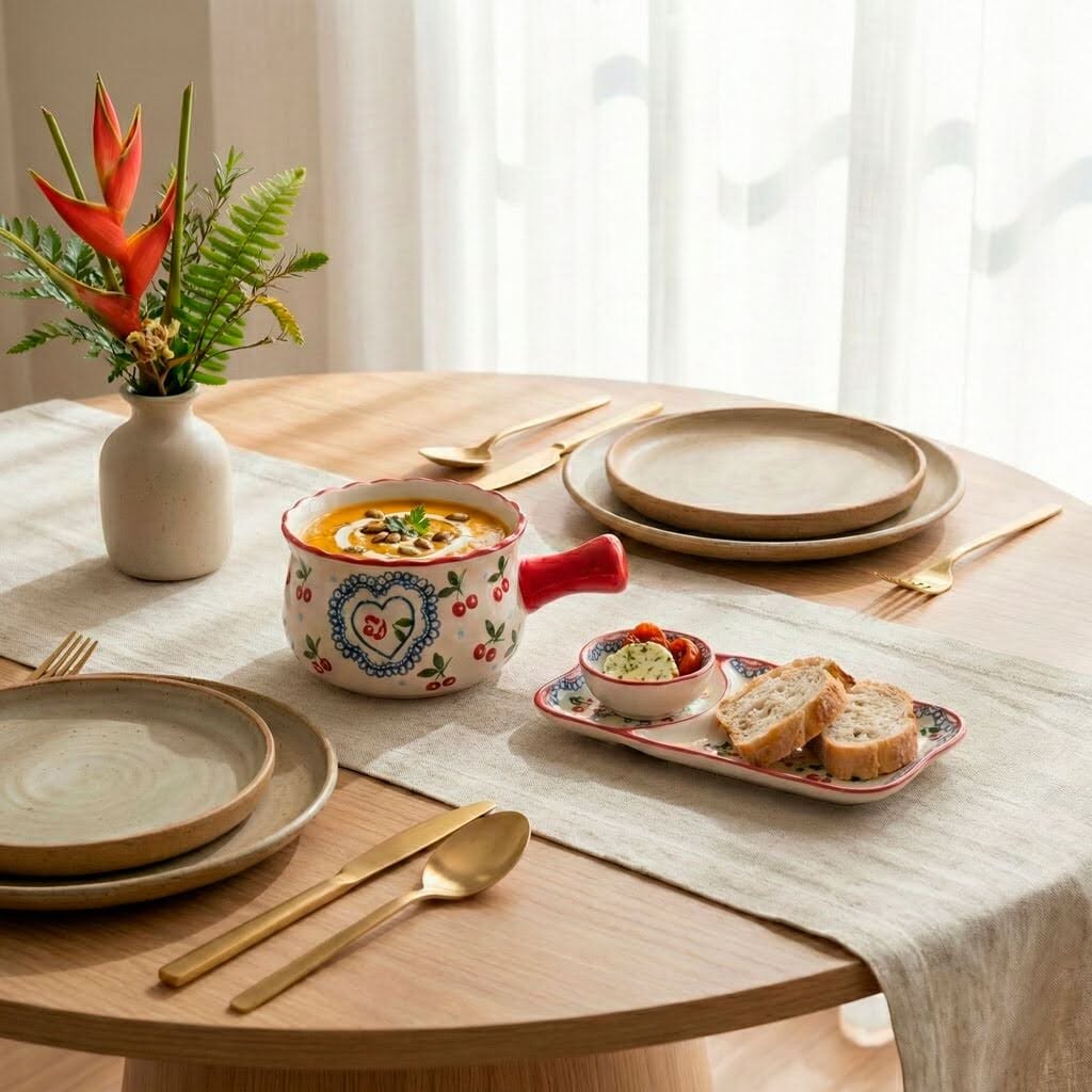 Kit Tigela com Bandeja de Cerâmica Pintada à Mão Kit Tigela com Bandeja de Cerâmica Pintada à Mão Doca 