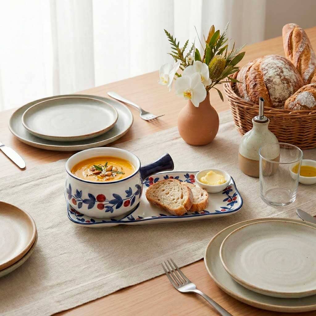 Kit Tigela com Bandeja de Cerâmica Pintada à Mão Kit Tigela com Bandeja de Cerâmica Pintada à Mão Doca 