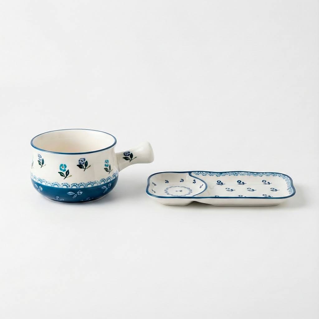 Kit Tigela com Bandeja de Cerâmica Pintada à Mão Kit Tigela com Bandeja de Cerâmica Pintada à Mão Doca Kit Jardim 