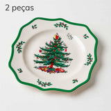 Louça Natalina de Cerâmica Árvore de Natal Louça Natalina de Cerâmica Árvore de Natal Doca Prato com borda ondulada 2 peças 