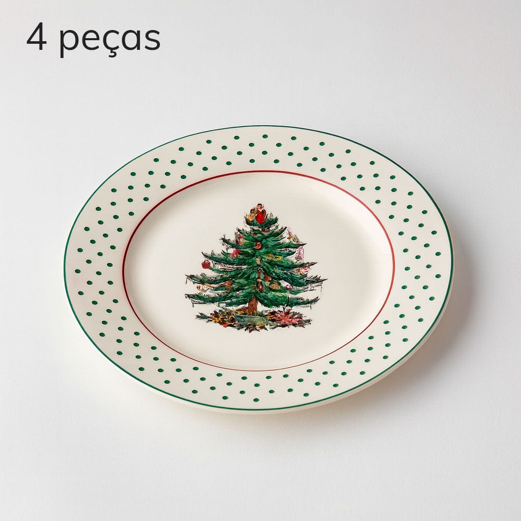 Louça Natalina de Cerâmica Árvore de Natal Louça Natalina de Cerâmica Árvore de Natal Doca Prato raso 4 peças 