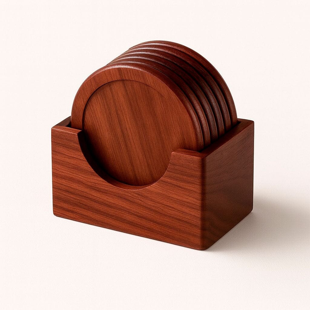Porta Copos de Madeira com Suporte Conjunto com 6 Peças Porta Copos de Madeira com Suporte Conjunto com 6 Peças Doca 