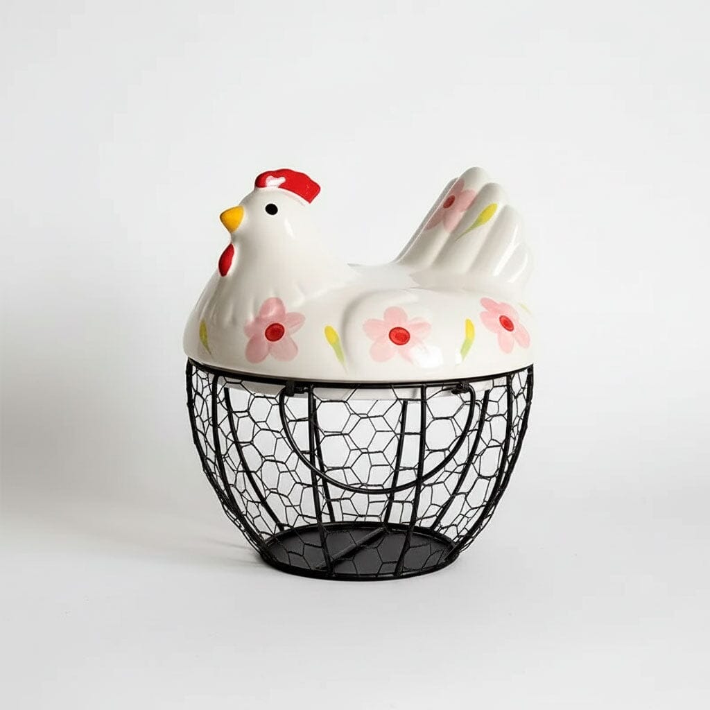 Porta Ovos de Cerâmica e Metal Formato Galinha Porta Ovos de Cerâmica e Metal Formato Galinha Doca 2 