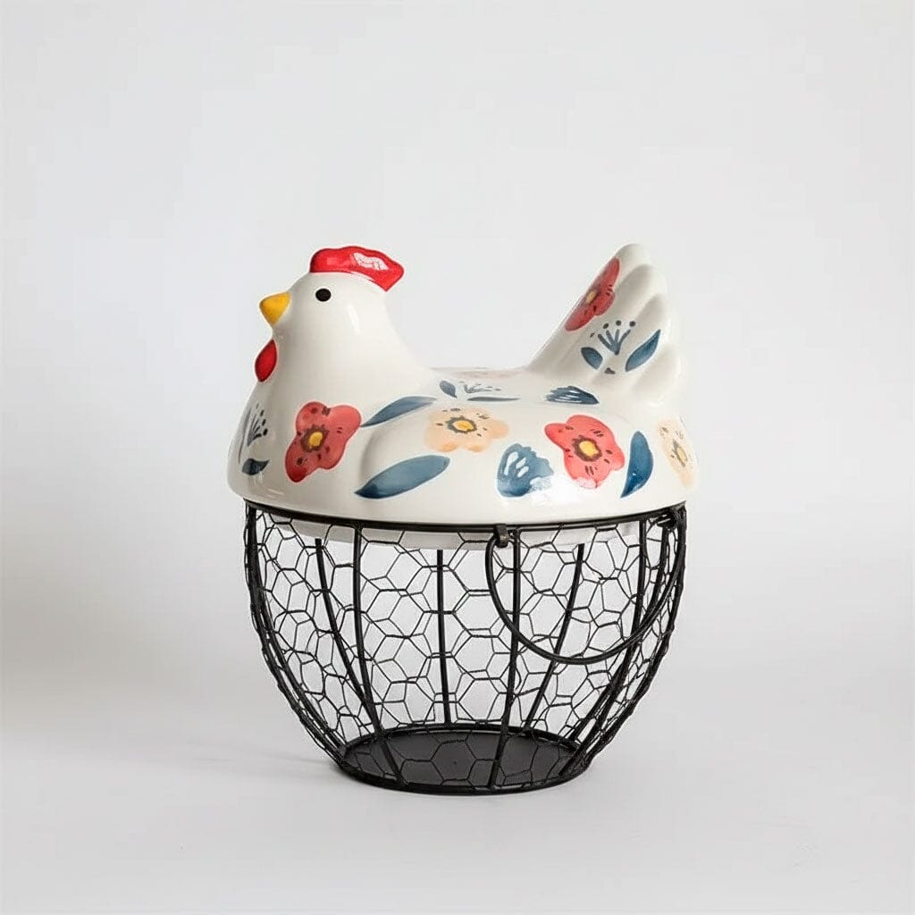 Porta Ovos de Cerâmica e Metal Formato Galinha Porta Ovos de Cerâmica e Metal Formato Galinha Doca 3 