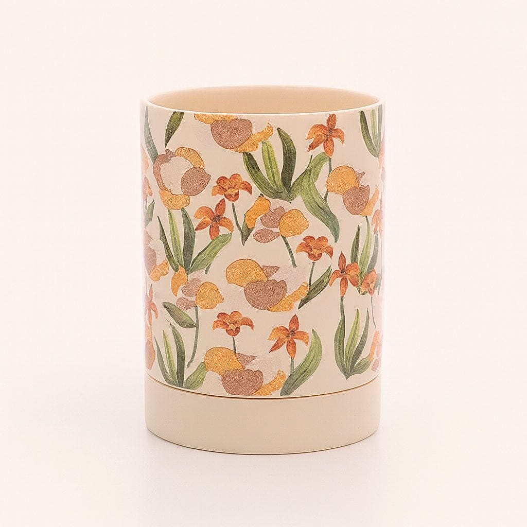 Porta Talheres de Cerâmica com Estampa Floral Porta Talheres de Cerâmica com Estampa Floral Doca Branco 